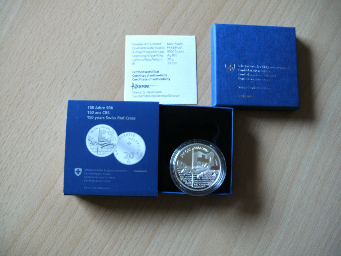 20 Franken 2016 PP 150 J. Schweizer Rotes Kreuz Original Etui+Zertifikat   