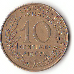 Frankreich (C050)b. 10 Centimes 1967 siehe scan