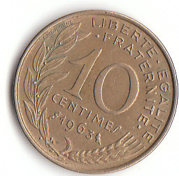 Frankreich (C051)b. 10 Centimes 1963 siehe scan