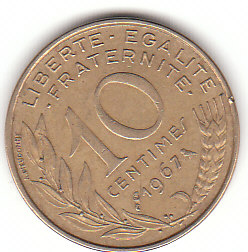 Frankreich (C052)b. 10 Centimes 1967 siehe scan