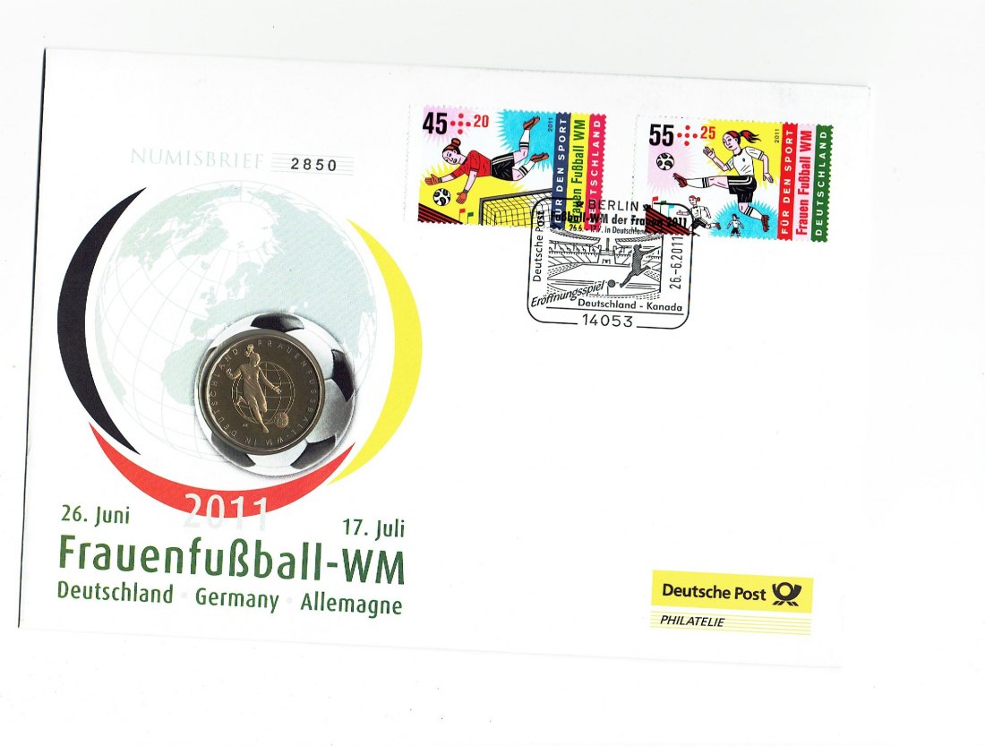 Numisbrief auf die Damen Fussball Weltmeisterschaft 2011 mit 10 Euro Sondermünze(g1260)
