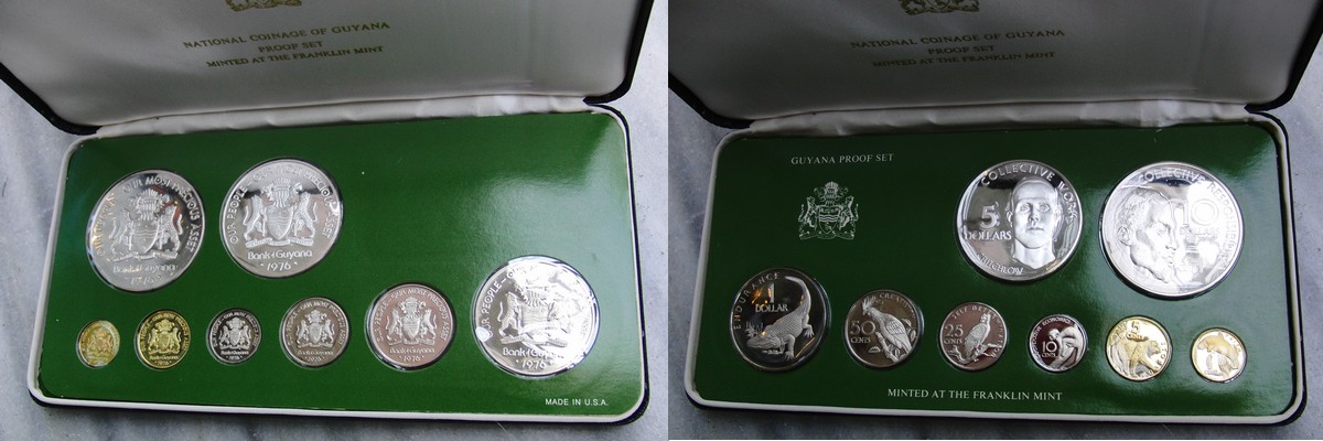  Guyana Münzsatz 1976 1 Cent - 10 Dollars FM-Frankfurt Feingewicht: 58,63g Silber PP   
