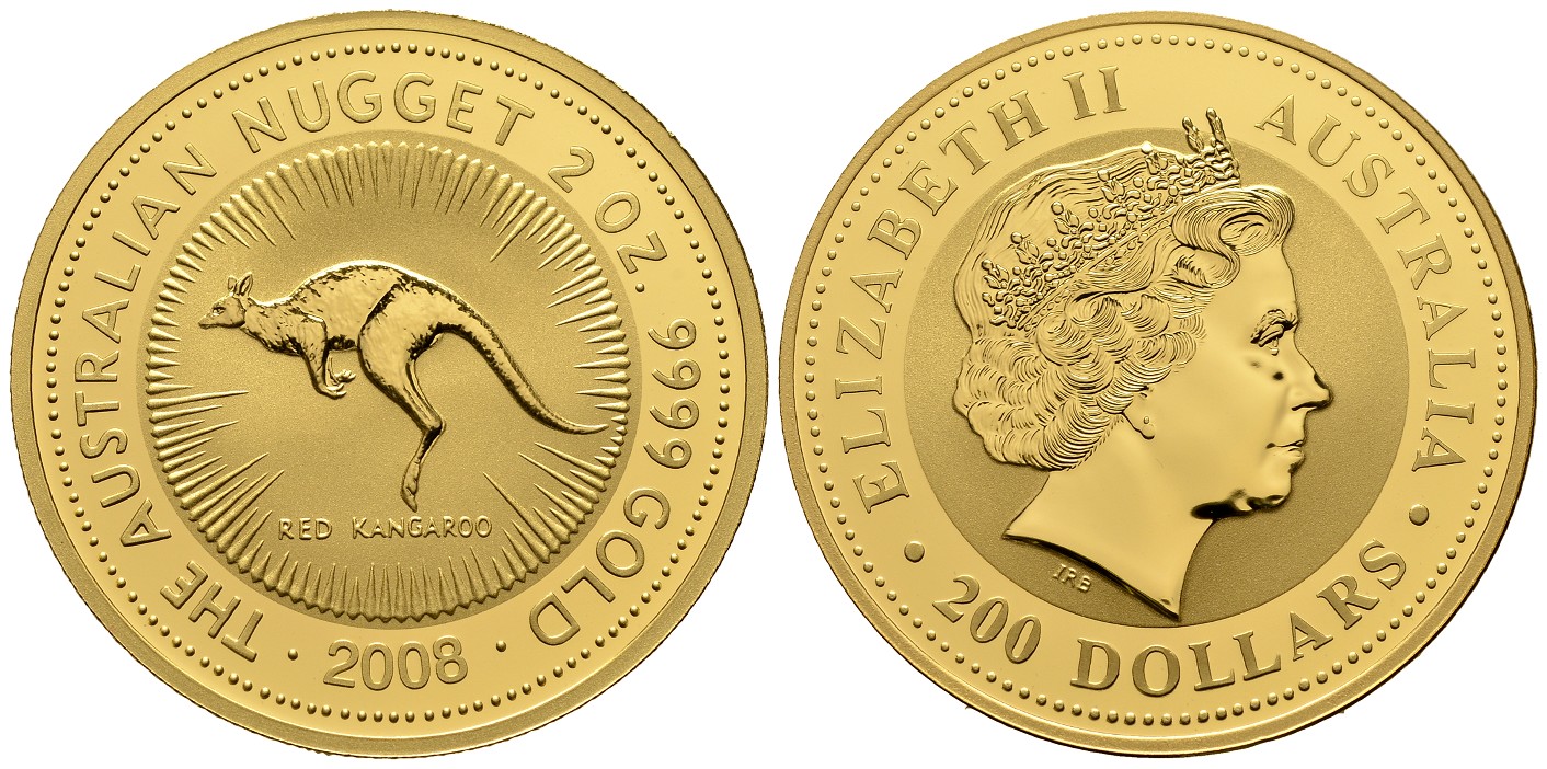 PEUS 7284 Australien 62,2 g Feingold. Rotes Riesenkänguru 200 Dollars GOLD 2 Unzen 2008 Uncirculated (in Kapsel)