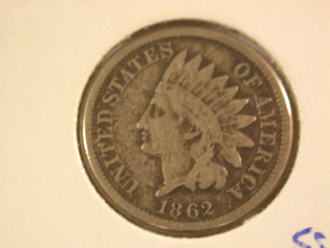 A112 USA 1 Cent Indian Head 1862 in ss/ss+ (VF) Orginalbilder