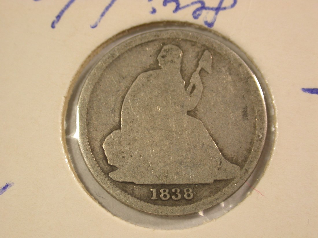  A112 USA  1 Dime seated Liberty 1838 -O- in gering bis fast schön   Orginalbilder   