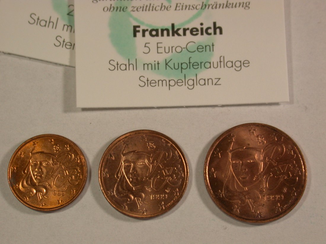  Lots -33-  Euro  1,2 und 5 Cent Frankreich 1999  mit Zertifikat Orginalbilder   