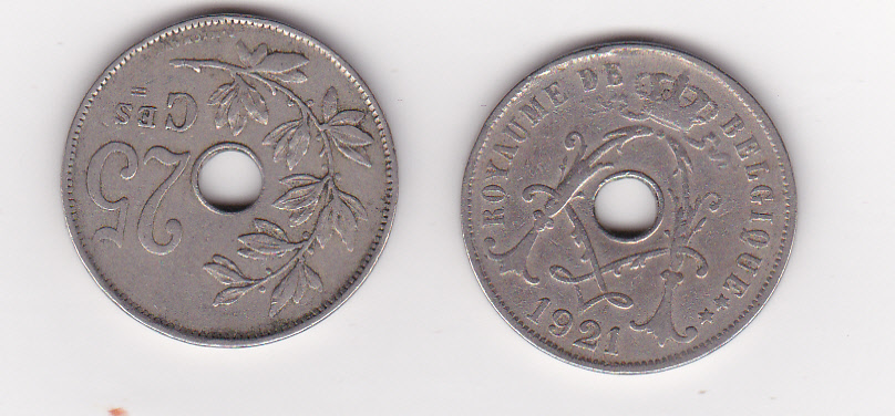  Belgien, 25 Centimes 1921, 1923   