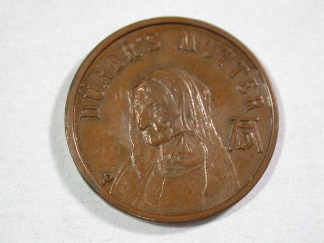A205 A.Dürer Nürnberg kl. Kupfermedaille Dürer`s Mutter Orginalbilder