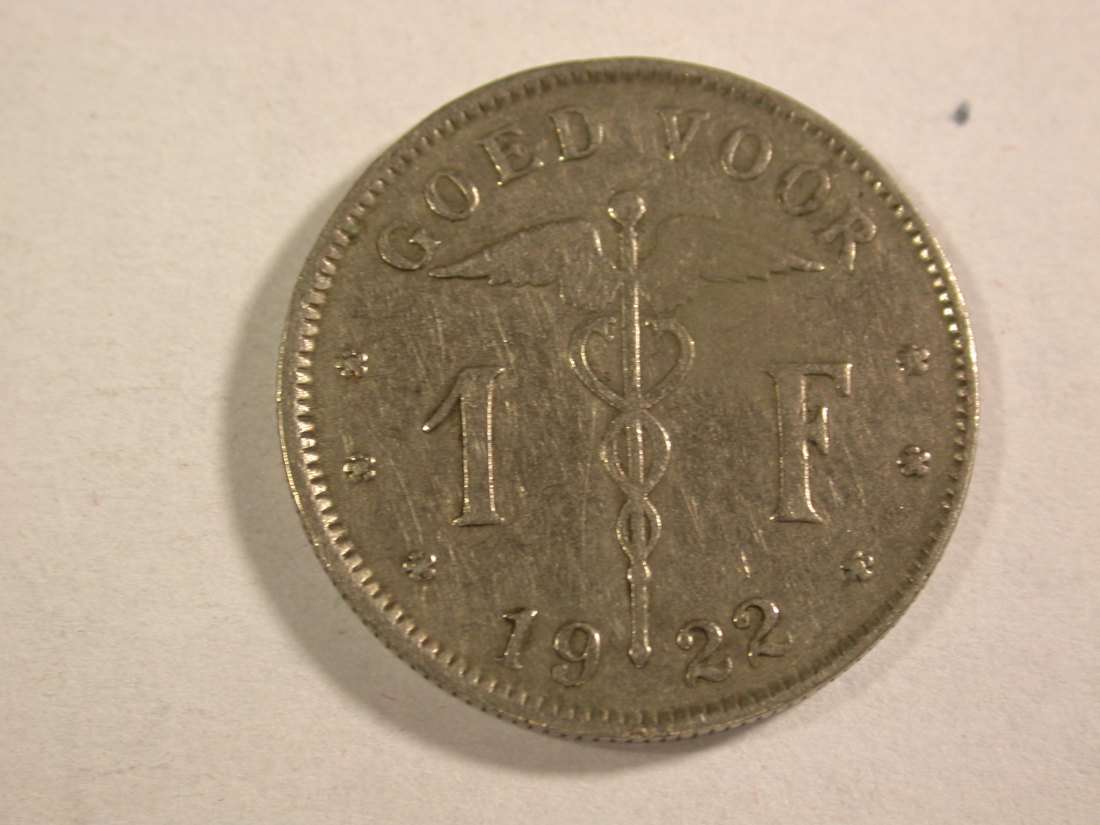  A205 Belgien  1 Franc 1922 in ss+  Orginalbilder   