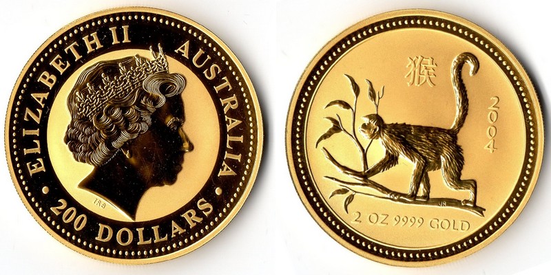 Australien MM-Frankfurt Feingewicht: 62,2g Gold 200 Dollar 2004 stempelglanz/vz