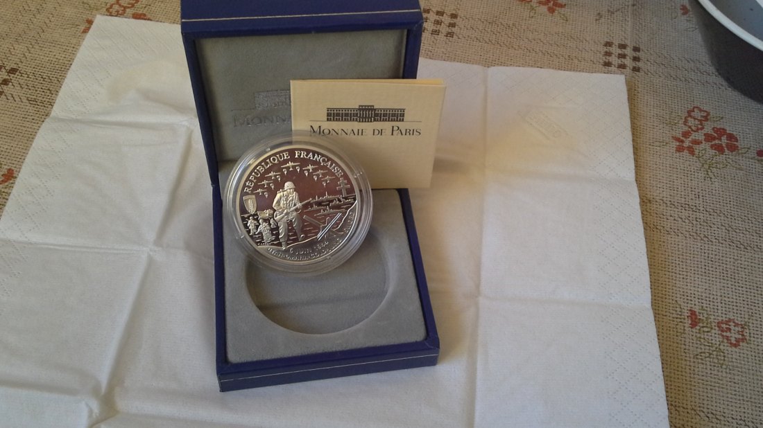 1 Franc Frankreich 1993 (Normandie) in Silber und PP (a33)