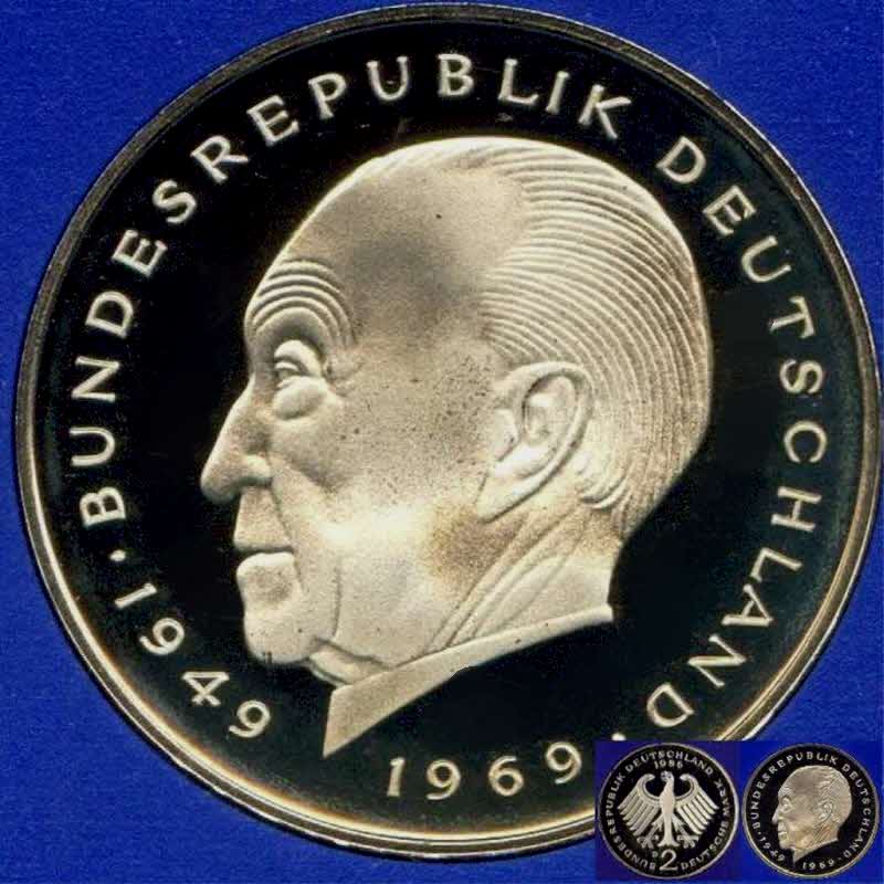  1975 F * 2 Deutsche Mark (DM) Konrad Adenauer Polierte Platte PP, proof   