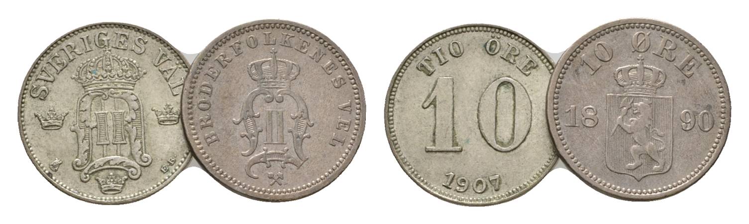  Norwegen, 2 Kleinmünzen (1907/1890)   
