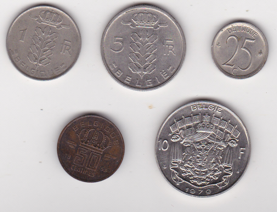  Belgien, 5 Kursmünzen 1952 - 1972   