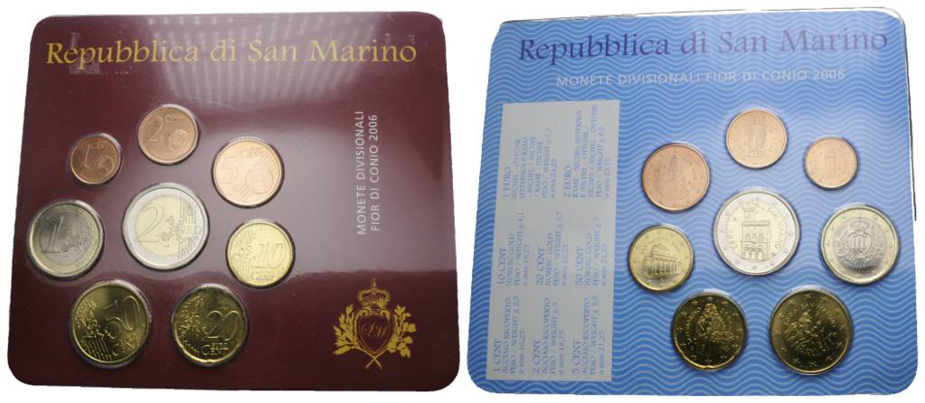  San Marino, Kursmünzensatz 2006,  1 Cent bis 2 Euro 8 Münzen   