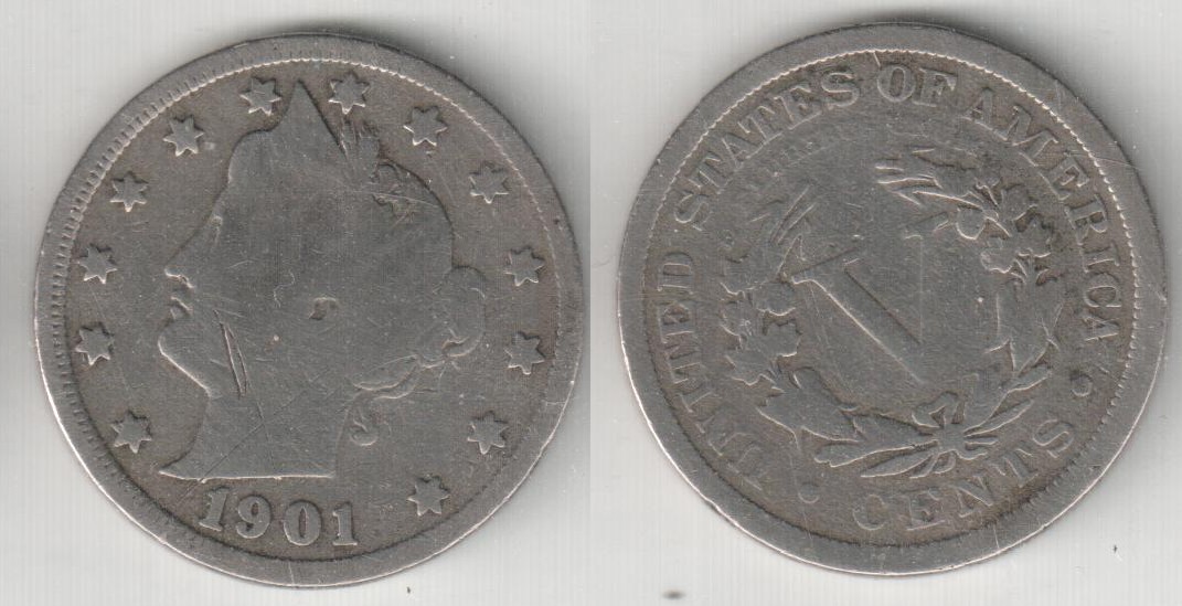  USA Nickel 5 Cents 1901 gereinigt   