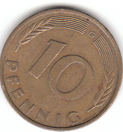 Deutschland ((C061)b. 10 Pfennig 1990 G siehe scan