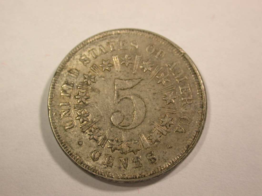 B01 USA 1867 Rays Shiled Nickel in AU !! (vz-st) RR Orginalbilder
