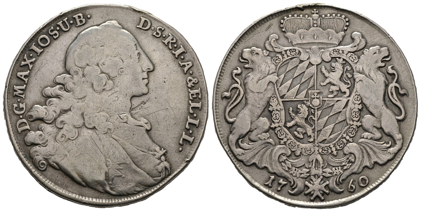 PEUS 7529 Bayern Maximilian III. Joseph (1745-1777) Wappentaler 1760 Randfehler, Fast Sehr schön