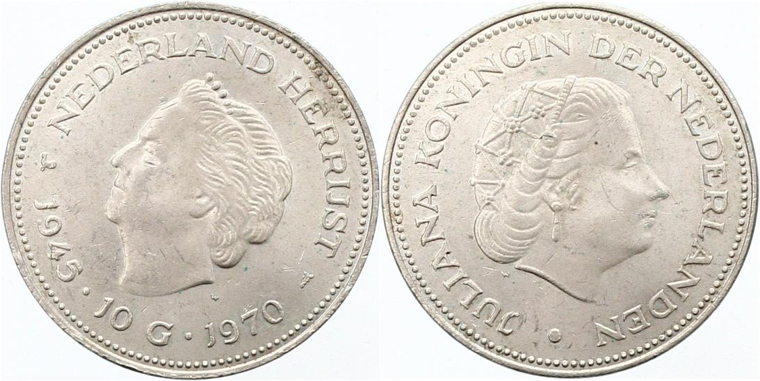  7159 Niederlande 10 Gulden 1970  18 Gramm Silber fein  sehr schön   