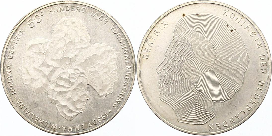 7161 Niederlande 50 Gulden 1990  23,13 Gramm Silber fein  sehr schön - vorzüglich   