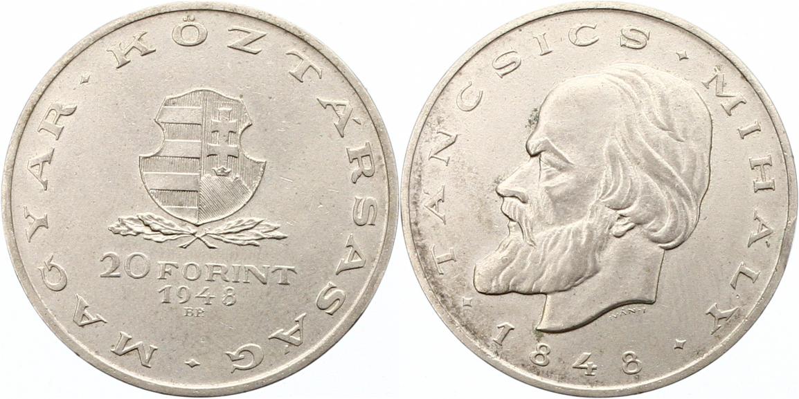  7163 Ungarn 20 Forint 1948  14 Gramm Silber fein  sehr schön - vorzüglich   