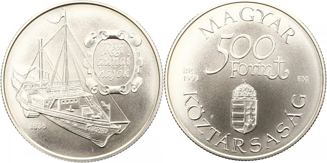  7167 Ungarn 500 Forint 1993  29,10 Gramm Silber fein  Stempelglanz aus polierter Platte   