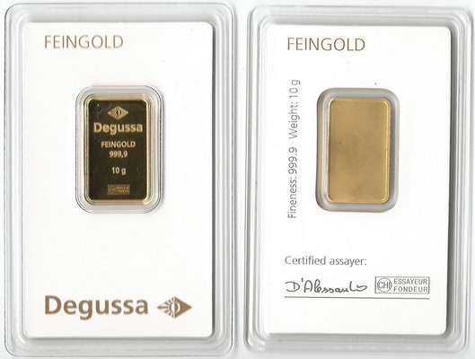 Deutschland MM-Frankfurt Feingewicht: 10g Gold 10g Goldbarren (Degussa)  eingeschweisst