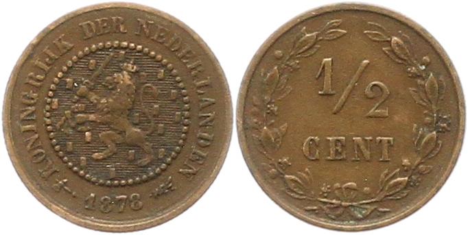  7229 Niederlande 1/2 Cent 1878  sehr schön   