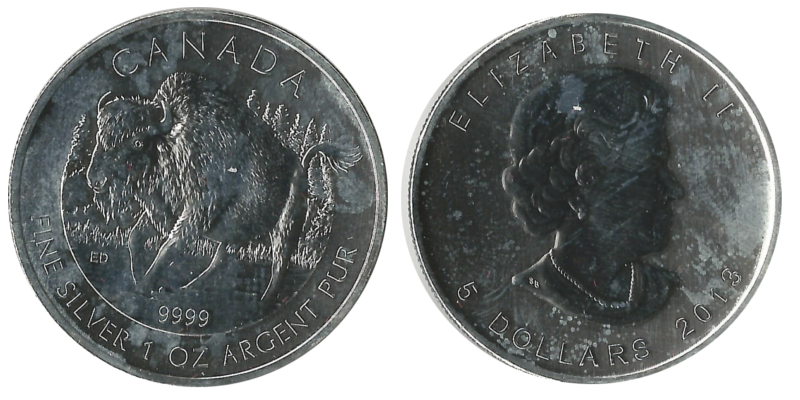  Kanada  5 Dollar (Bison) 2013  FM-Frankfurt Feingewicht: 31,1g Silber vorzüglich (Milchflecken)   