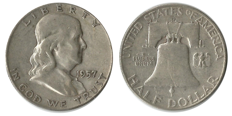  USA Half Dollar (Franklin) 1957   FM-Frankfurt Feingewicht: 11,25g Silber  sehr schön   