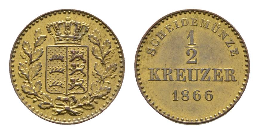  Altdeutschland, Kleinmünze 1866 vergoldet   