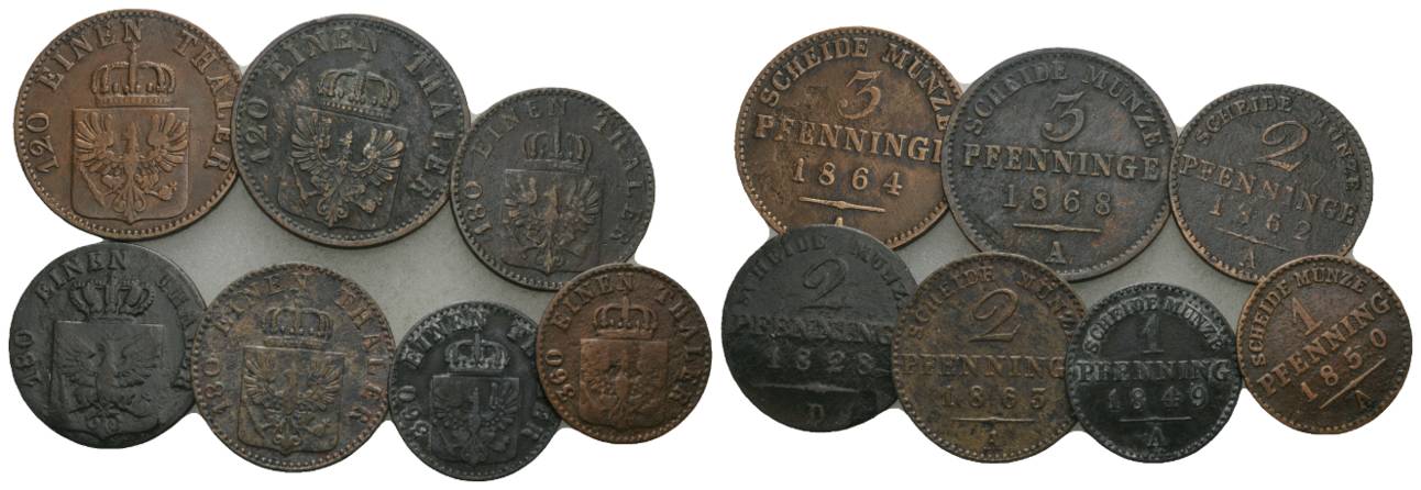  Altdeutschland, 7 Kleinmünzen   