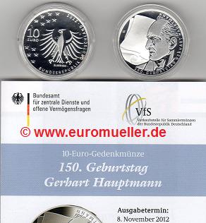 Deutschland 10 Euro 2012...G. Hauptmann...PP   