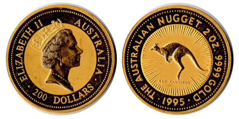 Australien MM-Frankfurt Feingewicht: 62,2g Gold 200 Dollar (Nugget) 1995 sehr schön (Kratzer)
