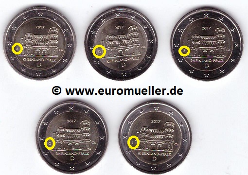 Deutschland 5x 2 Euro Gedenkmünze 2017...Rheinland Pfalz   