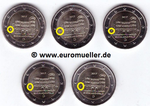 Deutschland 5x 2 Euro Gedenkmünze 2017...Rheinland Pfalz   