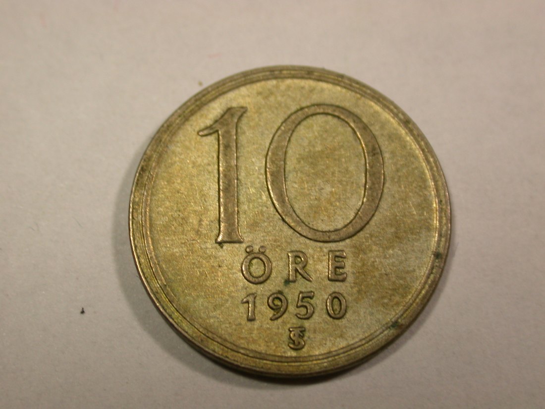 B03 Schweden 10 Öre 1950 TS in vz-st Silber Orginalbilder