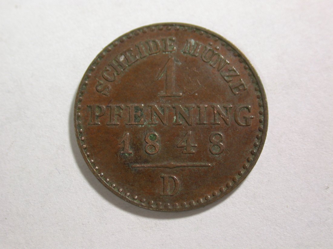 B04 Preussen 1 Pfennig 1848 D in f.vz Orginalbilder