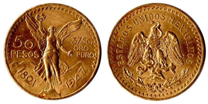 Mexiko MM-Frankfurt Feingewicht: 37,50g Gold 50 Pesos 1947 sehr schön