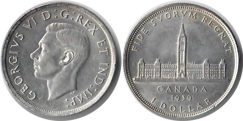  Kanada  1 Dollar 1939 FM-Frankfurt Feingewicht: 18,66g Silber vorzüglich   