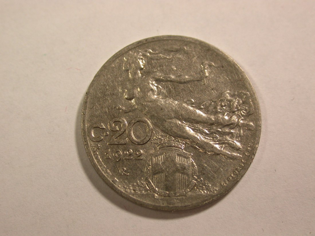 B06 Italien 20 Centesimi 1922 in ss+ Orginalbilder