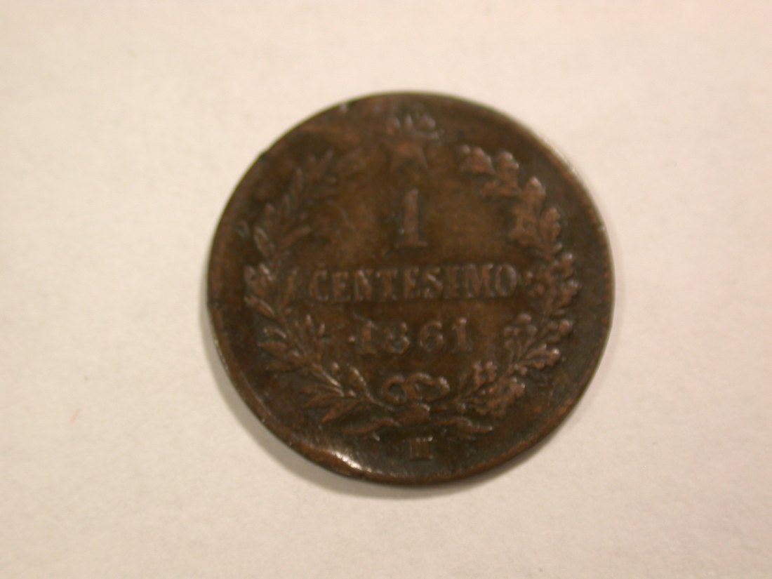 B06 Italien 1 Centesimo 1861 in ss, gewellt Orginalbilder