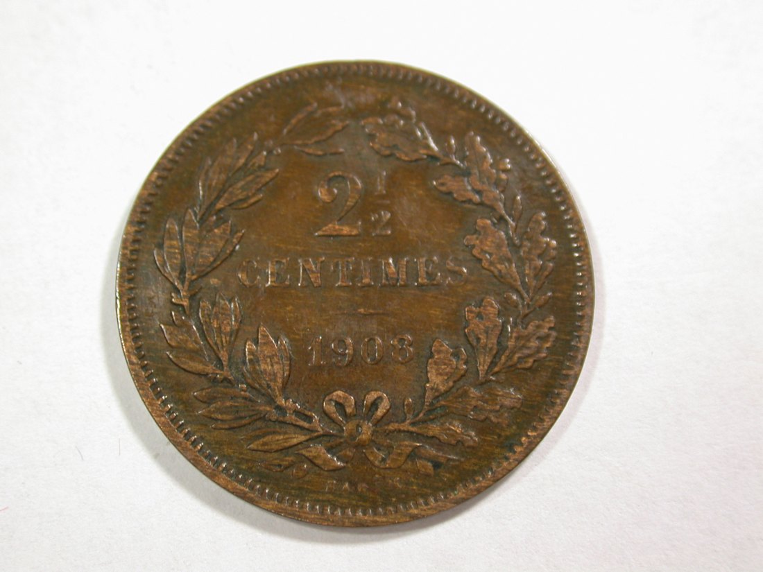  B06 Luxemburg  2,5 Centimes 1908 in ss+   Orginalbilder   