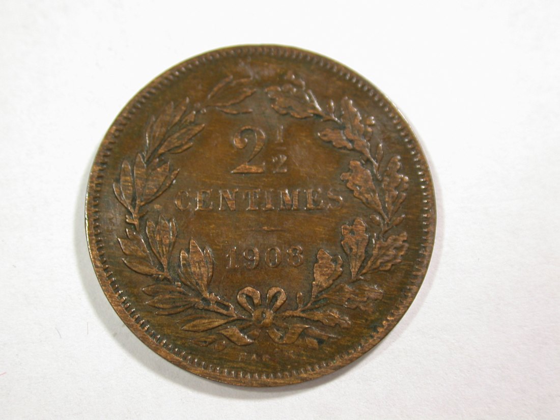 B06 Luxemburg 2,5 Centimes 1908 in ss+ Orginalbilder