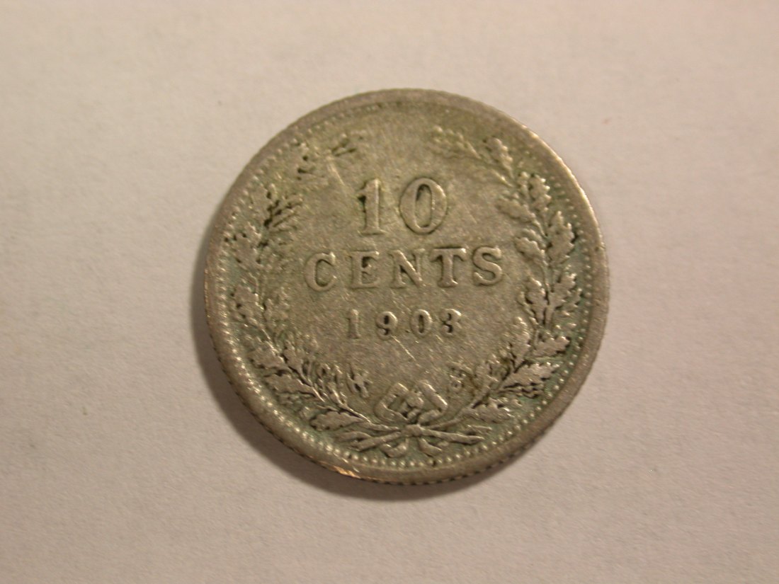  B06 Niederlande  10 Cents 1908 in ss+ Silber  Originalbilder   