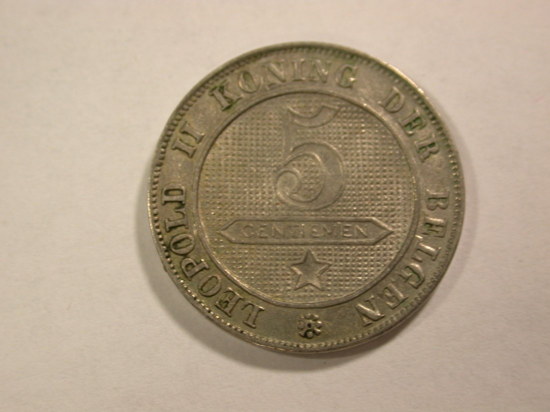  B06 Belgien  5 Centimes 1898 in f.vz Rdf  Originalbilder   