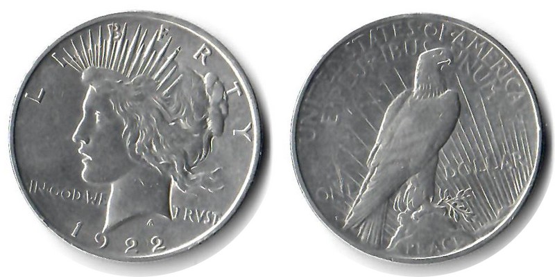  USA  1 Dollar (Peace Dollar) 1922  FM-Frankfurt Feingewicht: 24,06g Silber sehr schön   