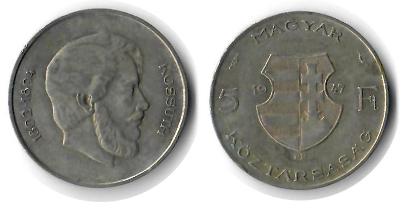  Ungarn  5 Forint 1947 FM-Frankfurt Feingewicht: 6g Silber   schön/sehr schön   