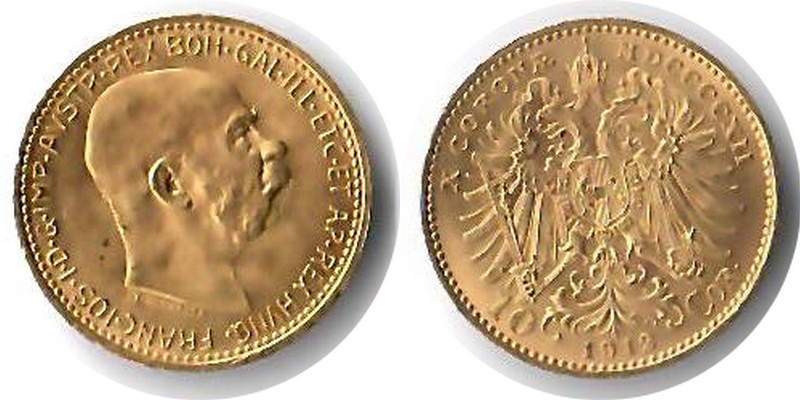 Österreich MM-Frankfurt Feingewicht: 3,05g Gold 10 Kronen 1912 sehr schön